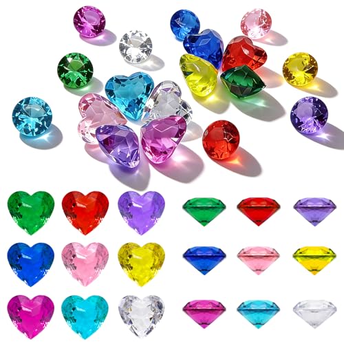 Hpbaggy 18 Piezas de Juguete de Buceo para Piscina, 9 Diamantes de Colores Grandes y 9 Piedras Preciosas de corazón de acrílico, Pirata, búsqueda del Tesoro Pirata, Juguete de Buceo para niños