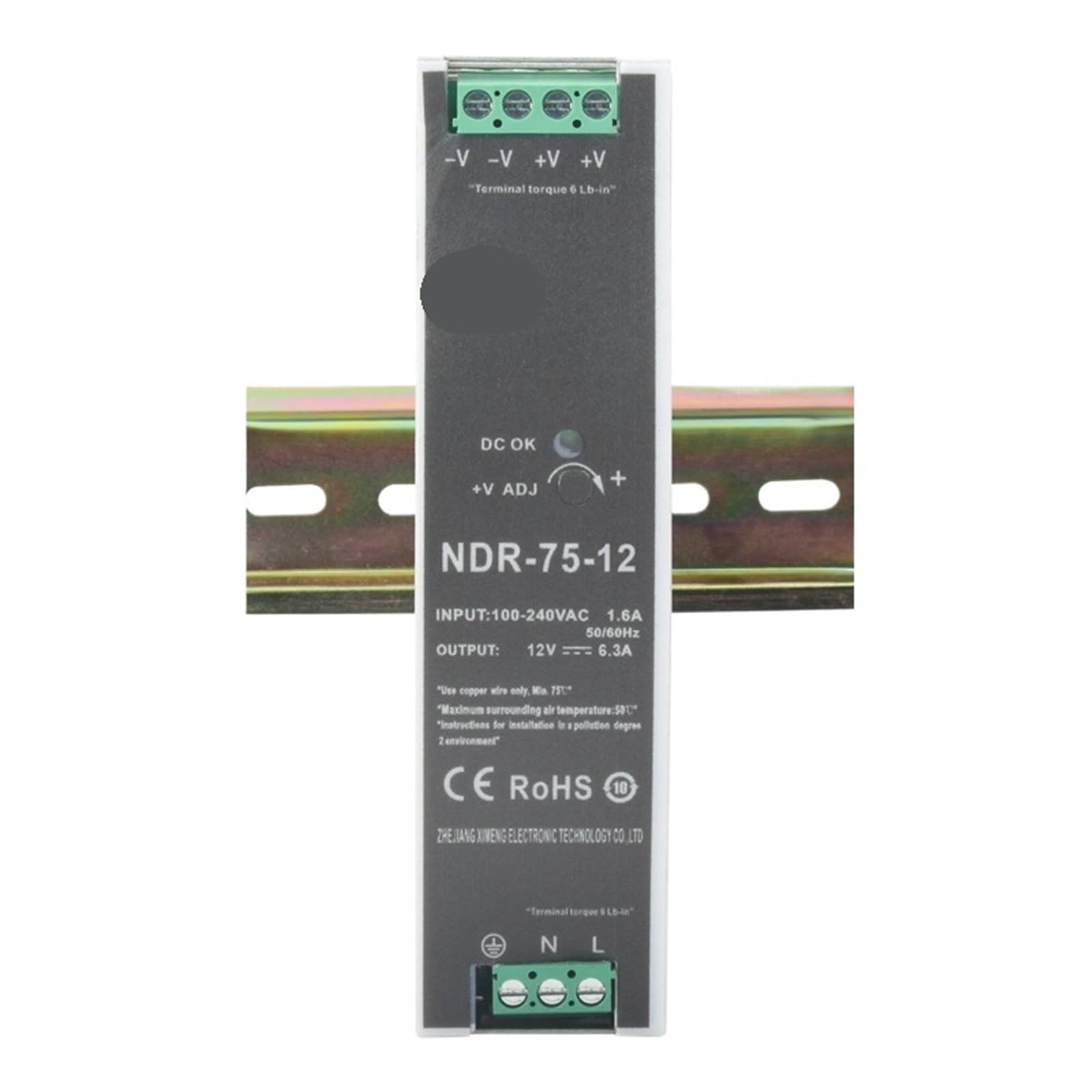 NDR-75-12 110V/220V to 12VDC 6.3A 75W Power Supply 1Pcs(12V 6.3A Output)