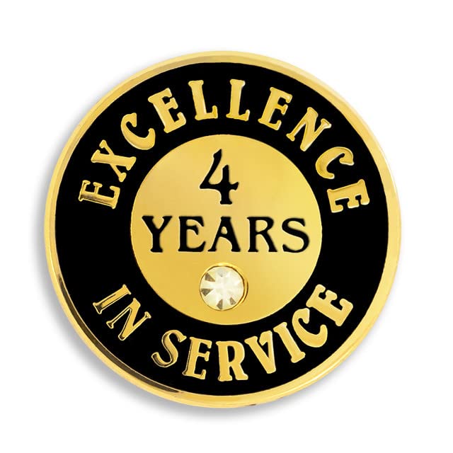 PinMart Gold Color Plated Excellence in Service Year Award Lapel Pin – Metal Enamel Workplace Reward Pin w/Rhinestone – 1-60 Years Pins for Long Standing Employees
