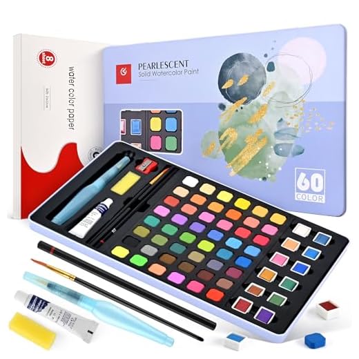 Damcyer Acuarelas Profesionales,Juego de pintura de acuarela de 60 colores, Incluidos colores básicos y colores nacarados, Juego de pintura de acuarela adecuado para principiantes, Azul