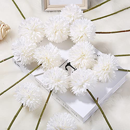 Chrysanthemum Flowers Artificial, 12Pcs Fake Flowers For Decoration, Hydrangea Silk Flowers Table Centerpieces Balls For Home Decor Indoor Garden Party Office Coffee House Decoration (White) #TOP1