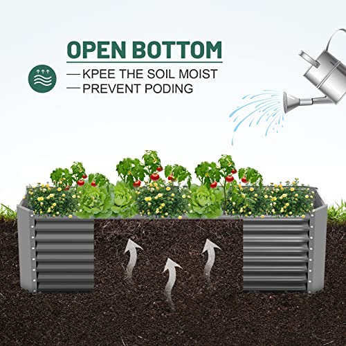 Image of Land Guard 8x4x2 ft Galvanized Raised Garden Bed Kit, Galvanized Planter Raised Garden Boxes Outdoor, Large Metal Raised Garden Beds for Vegetables(Grey)