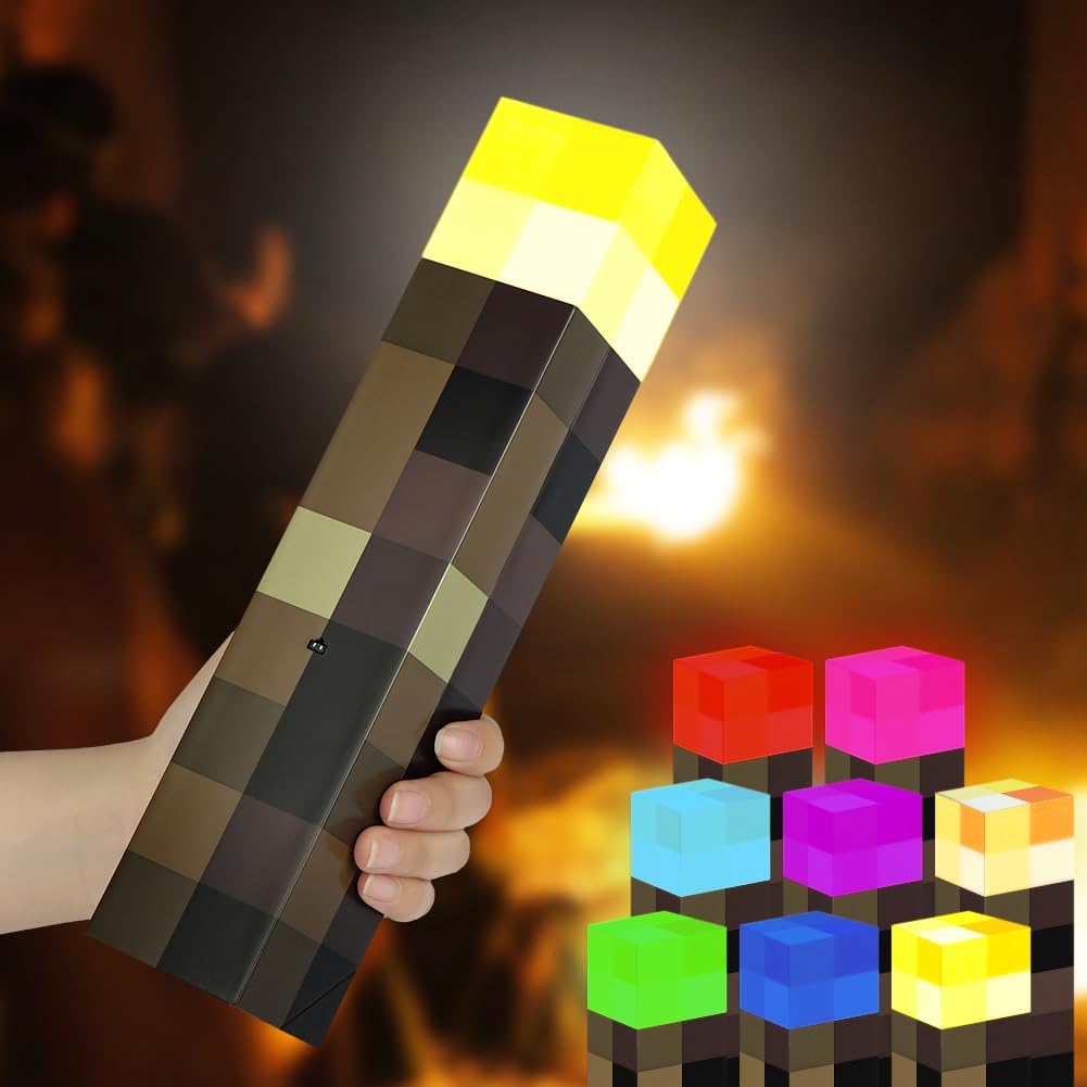 HOTUT Antorcha de Pared Luz de Noche con Mando a Distancia,Luces y sonidos de llama simulados,8 Colores y Temporizador,USB Recargable,Brillo ajustable,regalo para los amantes de los juegos y los niños
