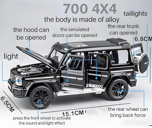 Image of 1:32 Scale Model Car - Exclusive Alloy Metal Pullback Toy with Openable Doors, Lights, and Music for Kids (G Wagon)