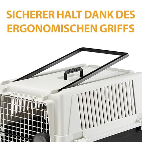 Ferplast Hundetransportbox Transportbox für mittelgroße Hunde Atlas 40, Reisebox für Hunde, Sicherheitsverriegelung, Lüftungsgitter, 49 x 68 x h 45,5 cm Grau