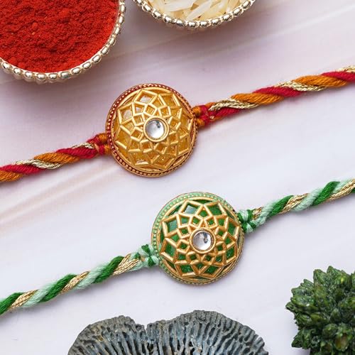 Image of eCraftIndia Set of 2 Evil Eye Designer Rakhis for Brother with Roli Chawal Pack | Raksha Bandhan Rakhi