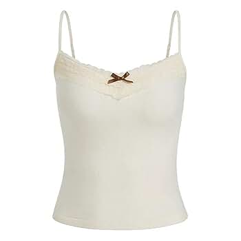 Lace Camisole Tops Women Built in Bra Tank Top Lace Trim