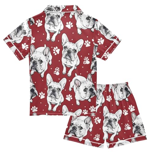 ALAZA Dog Paw Print Bulldog Christmas Satin Pajamas Set Short Sleeve Button Down Sleepwear Summer Pjs 2 Piece2