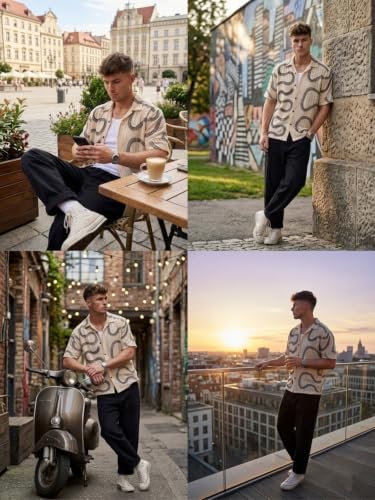 Image of GRECIILOOKS Men`s Shirt | Mens Casual Crochet Knitted | Half Sleeve Printed Crochet with Cuban Collar Shirt`s | Relaxed fit Textured & Stylish Premium Mens Shirt