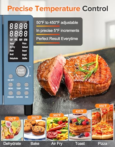Nuwave Bravo Pro Smart Air Fryer Toaster Oven Combo, Airfryer Convection Oven Countertop, 10-in-1 Functions with Quicker & Even Crisp Technology, 1800W, 50-450°F, PFAS-Free, 21QT, Cozy Blue