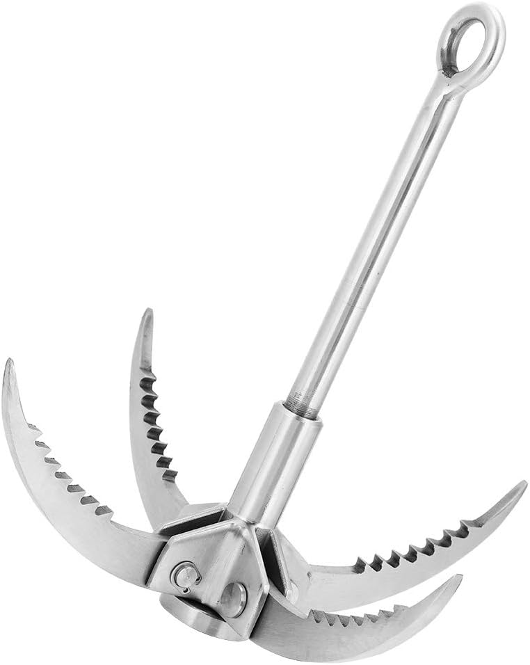 Folding Claw Hook, Stainless Steel Grappling Hook for Outdoor Camping, Hiking, Tree Rock Mountain Climbing, 4 Claws