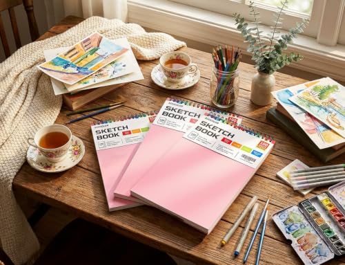 Image of Sketchbook for Girls 9x12, 2 Pack Cute Pink Sketch Book for Teen Girls