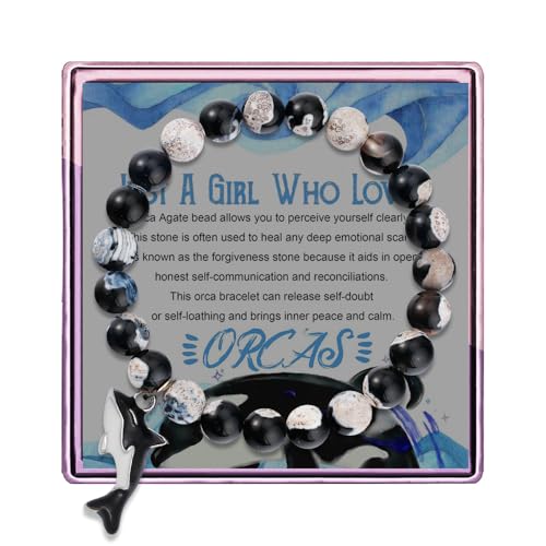 Orca Healing Bracelets for Women Orca Whale Gifts Just a Who Loves Orca Agate Crystal Bracelets Orca Gifts for Women Orca Tail Charm Orca Inspirational Gift