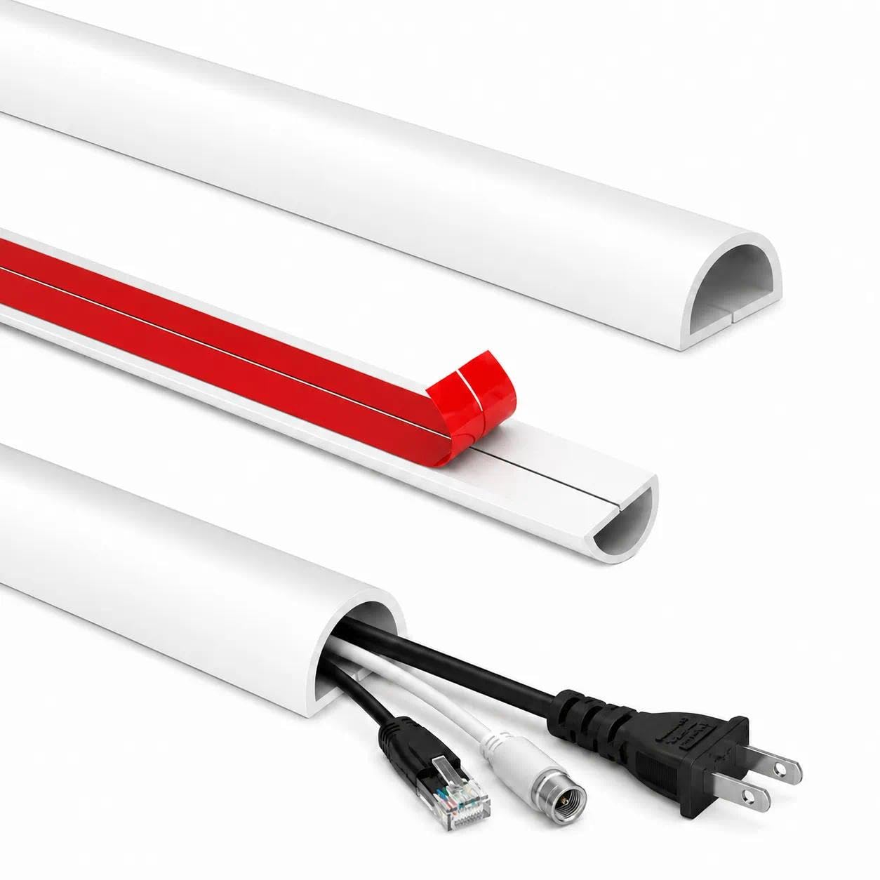 White Cable Trunking Self Adhesive, Soft Pvc Trunking for Electric Cables, Wire Covers for Cables, Wire Hider for Wall, Floor & Ceiling Cable Management(2M)