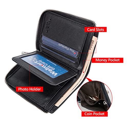 LAORENTOU Genuine Leather Wallets for Men, RFID Blocking, Multi Card Holder Slim Mens Wallet with Zipper Coin Purse, Bifold Wallet for Man, Boys, Teens3