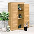 HHOK Outdoor Storage Box Cabinet Storage Shed Wooden Garden Shed 3-Tier Patio Storage Cabinet Outdoor Organizer Wooden Lockers with Fir Wood for Patio/Garden/Backyard(Natural Wood-Shutter Design)
