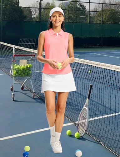 Image of BGOWATU Women's Golf Shirts Sleeveless Polo Shirts Collared 3 Buttons Tennis Tank Tops UV Protection Quick Dry
