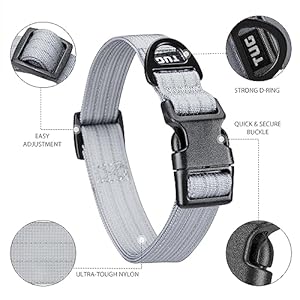 TUG Strong Nylon Dog Collar (Medium, Grey)