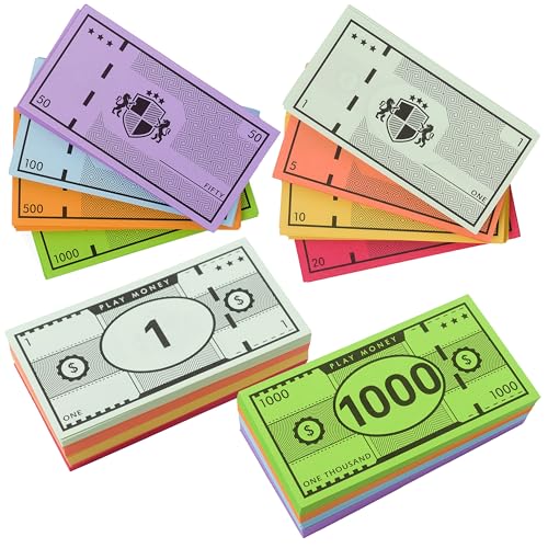 Play Money - 520 Pcs for Board Games - 65 of Each Bill in 8 Denominations - Double Sided Printed Paper for Pretend Play Cashier, Opoly Refill Packs