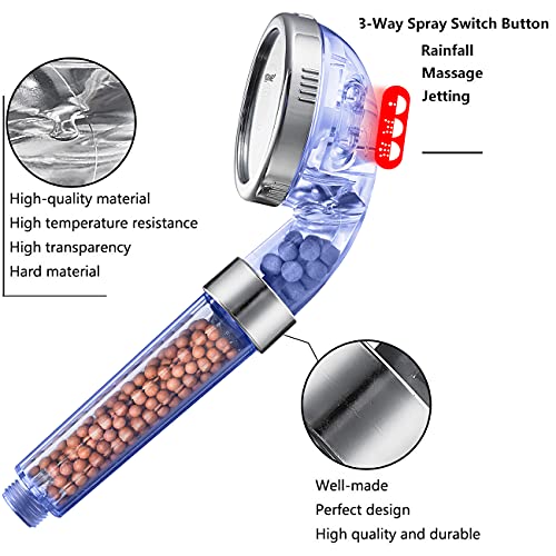 NOSAME Shower Head, Filter Filtration High Pressure Water Saving 3 Mode Function Spray Handheld Showerheads for Dry Skin & Hair - Thumbnail 5
