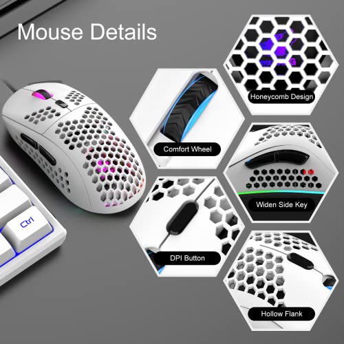Image of 60% Gaming Keyboard and Mouse Combo Samll Mini RGB Backlight Mechanical Feeling and Mechanical RGB 12003 DPI Honeycomb Optical Mouse,Gaming Mouse pad for Gamers and Typists (White & Blue)