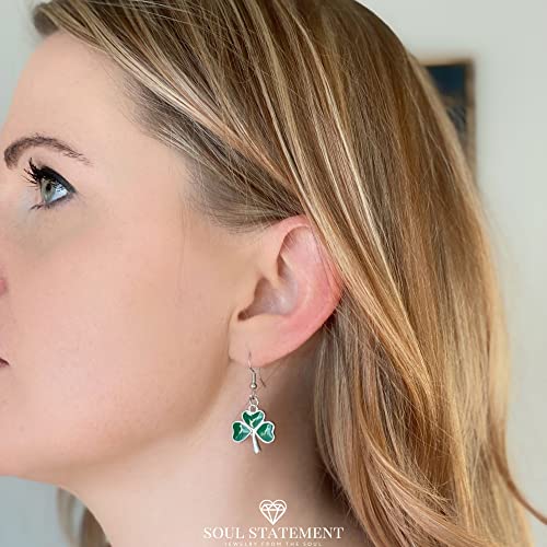 Shamrock Green Dangle Earrings: 4-Leaf Clover Dangling Earrings for Women Cute St Patrick's Day Accessories - Image 3