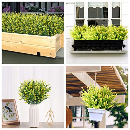 Anrank 8 Bundles Artificial Lavender Flowers Outdoor Uv Resistant Fake Flowers No Fade Faux Plastic Plants For Your Home Kitchen Garden Porch Window Box Indoor Outdoor Decor (Yellow) #TOP3