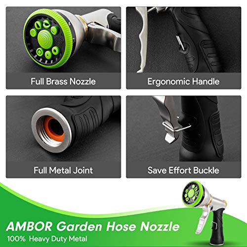 Water Hose Nozzle Spray Nozzle, Heavy Duty Metal Garden Hose Nozzle High Pressure Nozzle with 9 Adjustable Patterns, Perfect for Watering Plants, Washing Cars and Showering Pets