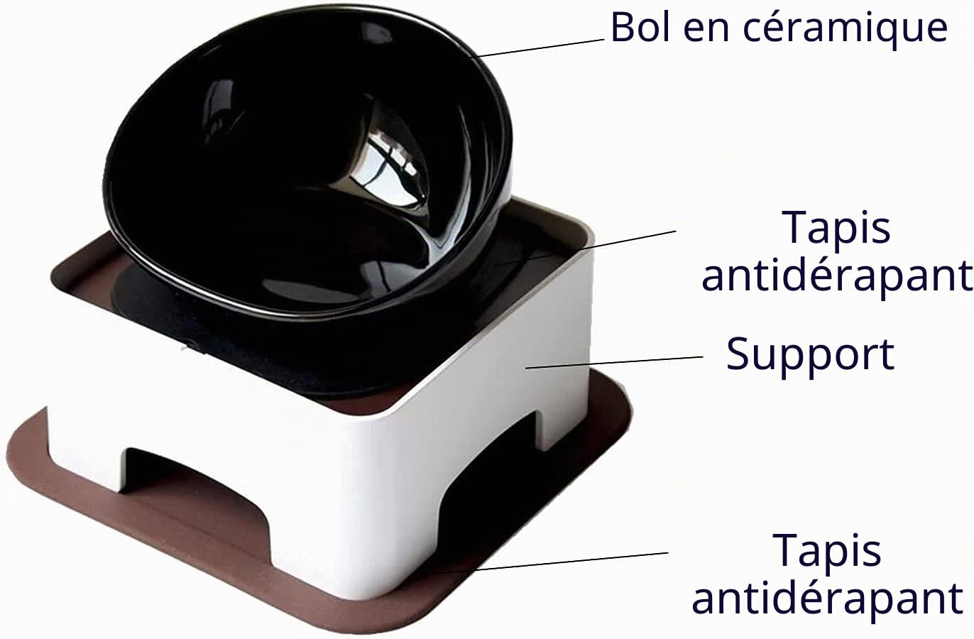 Bulldog Gamelle antidérapante pour Chien et Chat - Gamelle Amovible stérile inclinée pour Animal Domestique - Base inclinée - en céramique Noire - 1,5 Tasse