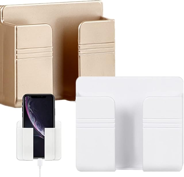 2 Pcs Phone Holders Wall-mounted Damage Free Installation Cellphone Stand Charging Holder Self-adhesive Bed Organizer Storage Box for Smartphones or Air Conditioner