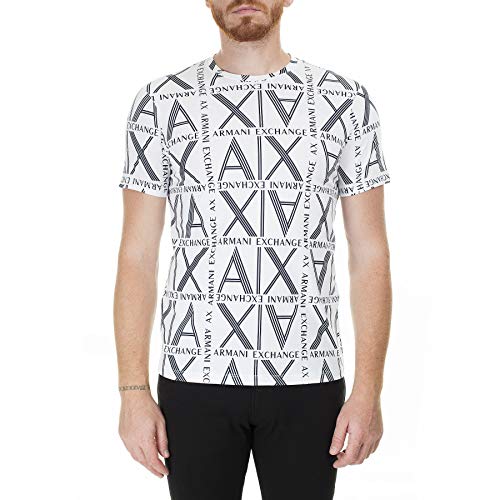 A|X Armani Exchange Men's Slim Fit Print Crewneck Cotton Graphic Tee, White Squared Logo, M