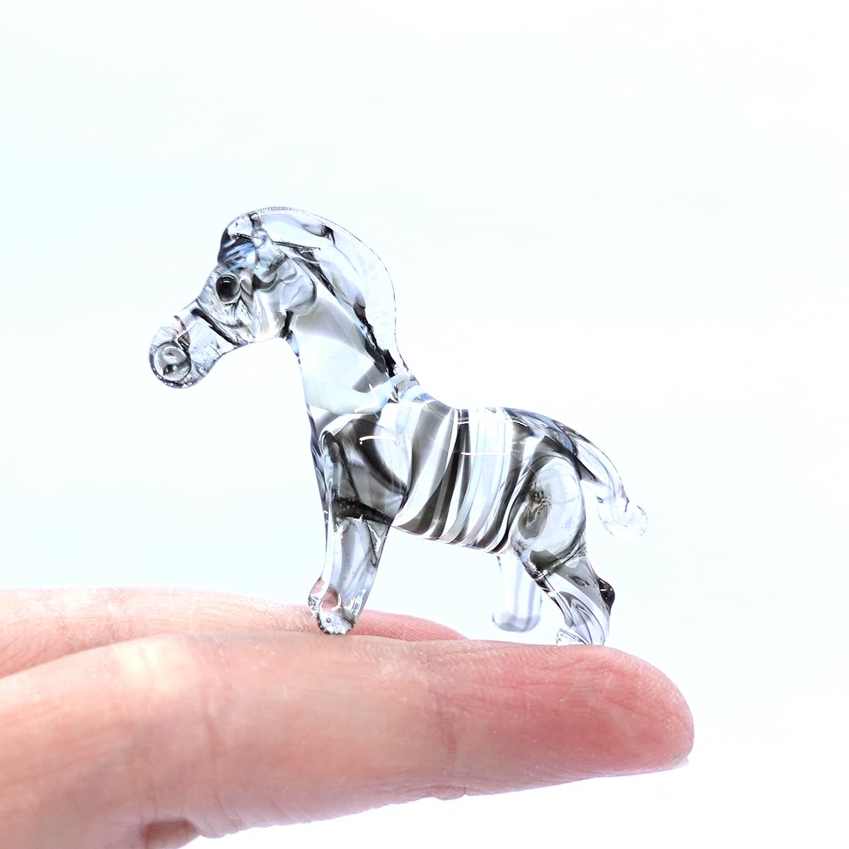 Zebra Tiny Figurines Animals Hand Blown Color Glass Art Collectible Gift Home Decorate (Black White)