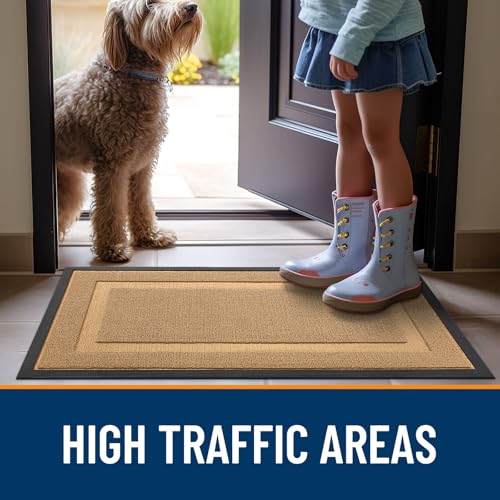 Image of OLANLY Front Door Mat Indoor Outdoor Entrance, Waterproof All-Season, All-Weather Doormat, Sturdy Natural Rubber, Low Profile, Easy Clean Patio Porch Entryway Mat, 35x23, Butter Yellow