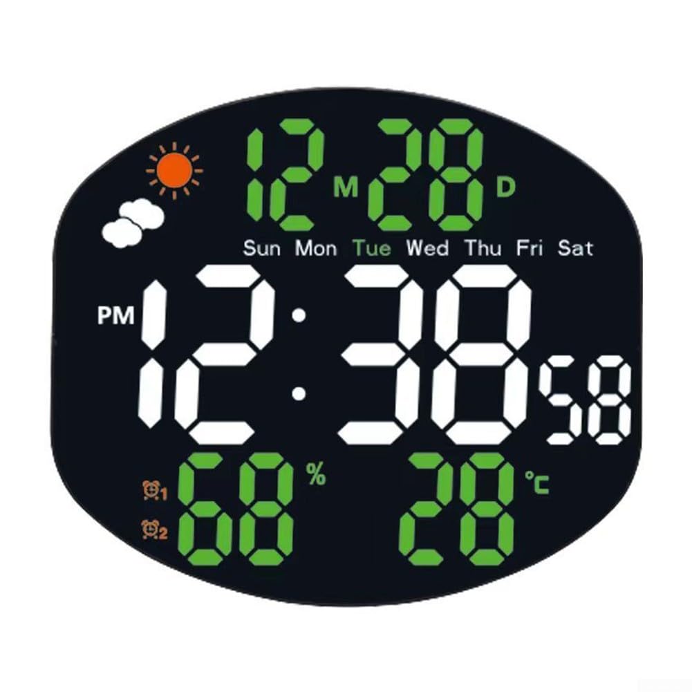 Grande orologio da parete digitale, multifunzione, a LED, stazione meteo digitale con sensore di umidità e temperatura, ampio display, ora, data, calendario, doppio allarme per soggiorno (bianco e