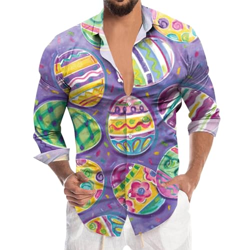 YOSUWOAI Camisas para hombre de manga corta, camisa de Pascua, camisa de playa hawaiana, camisa informal para hombre, camiseta de huevo de Pascua, camisa de fiesta, camisa de manga corta, transpirable