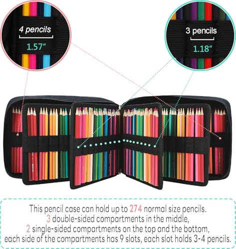 Image of JAKAGO 274 Slots Colored Pencil Case Large Capacity Pen Holder for Artist Painter Zipper Organizer Bag for Marker Highlighter Storage Case for Office Sketch Travel Supplies(Blue)