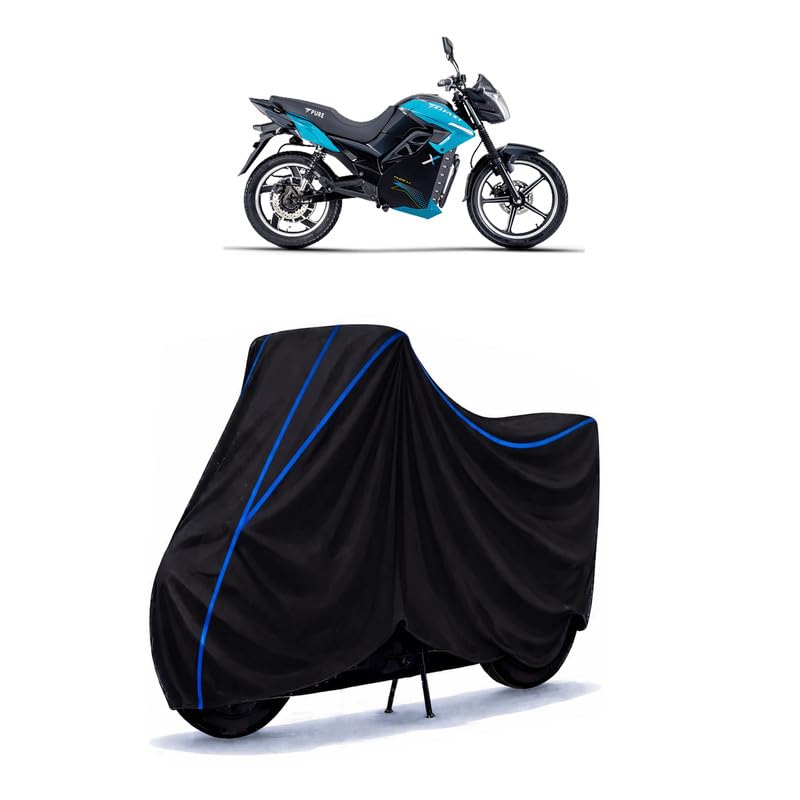 Image of Pure EV Etryst 350 X Bike Cover Water Resistant Universal Motorcycle Rain | Heavy Duty UV Protection, Dust, Scratch Indoor Outdoor All Weather with Black Blue Piping Elastic