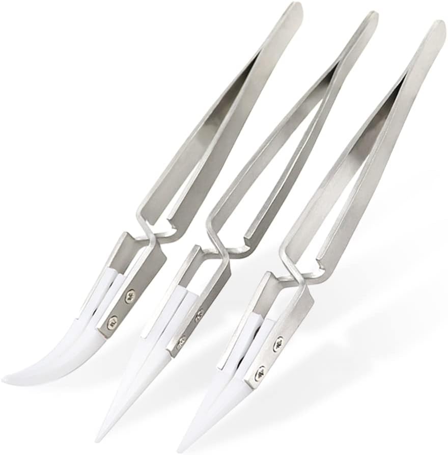 Wolfride 3pcs Ceramic Tweezers, Reverse Tweezers, Electronics Tweezers, Non-Conductive, Heat Resistant, Cross Locking
