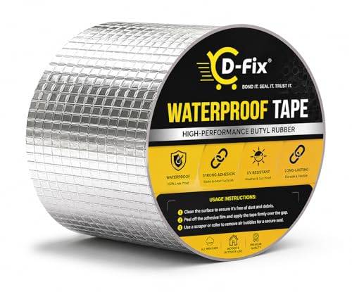 Image of D-fix Super Strong Waterproof Butyl Tape Heavy Duty Leak Repair Sealant Tape for Roof Pipe RV Window Gutter Metal Crack Patch Weatherproof Heat-Resistant Indoor-Outdoor Use (4 Inch (10CM*5M)