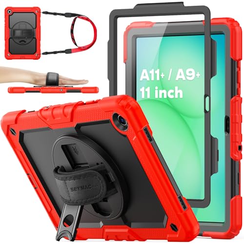 Coque Samsung Galaxy Tab A11+ Plus 2025 antichoc rouge SEYMAC stock avec support 360