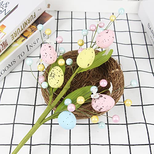 Tinsow Artificial Easter Flower, 3 Pcs Easter Spray With Easter Eggs And Colorful Berries Decorative Spring Floral Stems Speckled Easter Egg Twig Branches For Easter, Floral Arrangement Centerpiece #TOP3