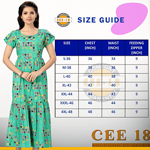 Image of CEE 18 Women's Cotton Rayon A-Line Maternity Feeding Kurti with Zippers (10011) (Small, Marine Green)