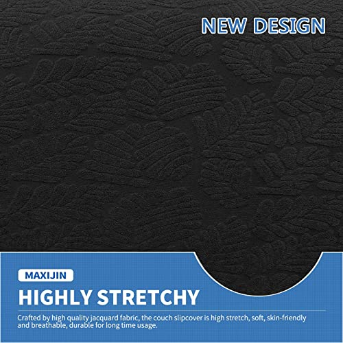 Maxijin 4 Pieces Stretch Couch Covers For 3 Cushion Couch Non Slip Couch Cover For Dogs Latest Leaf Pattern Sofa Slip Covers For Living Room Washable Furniture Protector (Sofa, Black) #TOP4