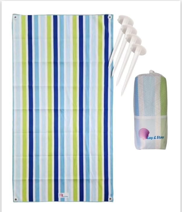 Lay N Stay Beach Blanket/Towel with Securing Sand Stakes Sand-Free, Super Absorbent, Quick Dry, Compact, Perfect for Beach, Yoga, Picnic, Camping, Travel (Harbor)
