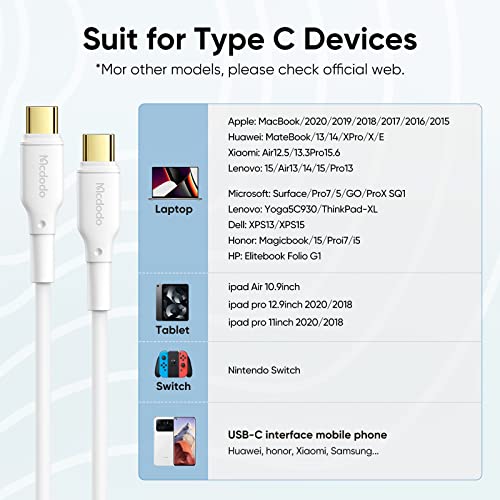 Image of mcdodo USB C to USB C Cable 100W /4Ft, 5A Type C to Type C Fast Charging Cable, USB C Fast Charger Cord with Mac-Book Pro /iPad Pro /Galaxy S22 S21 S10 S9 /Mate 40 30 /Pixe(White)