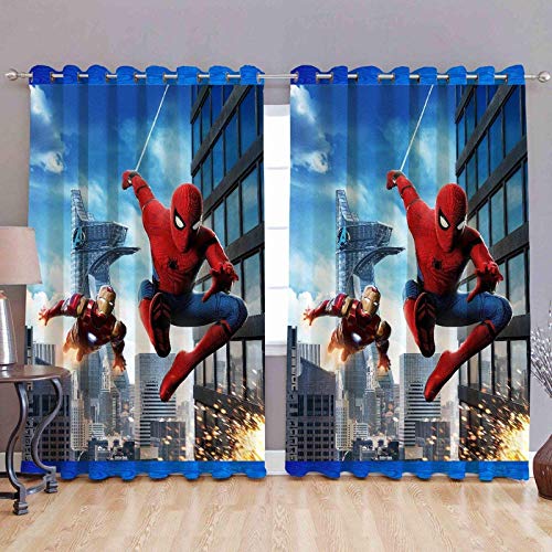 3D Digital Printed Curtains for 7Ft Door Set of 2 Cartoon Printed Blackout Panel Drapes for Kids Room - 4x7 Feet, Spider