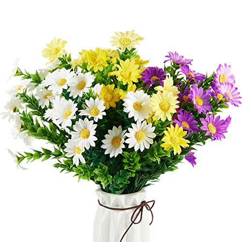 PONKING Daisies Artificial Flowers, 6 Pack Fake Colorful Daisy Plant Bouquet for Home