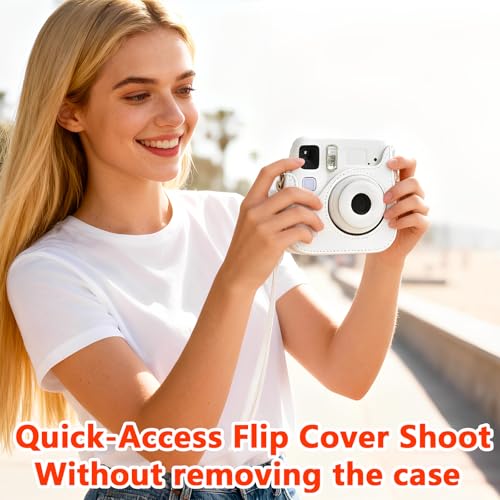 Funda para cámara Instax Mini SE 7+ 7 Plus, cuero PU blanca miniatura 6