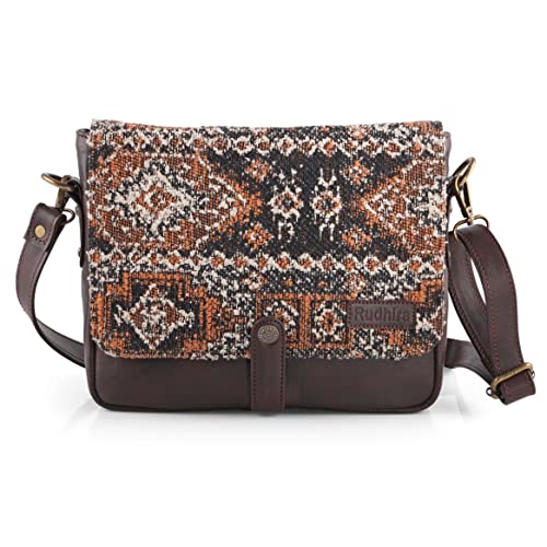 Image of Rudhira Women's Cross-body Bag Sling Bags Ladies Purse Handbag Sling Strap Vegan Leather Indian Fabric Slings Multicolor (Floral)