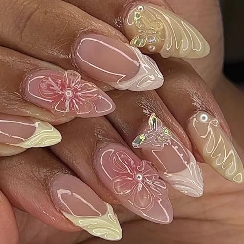 Almond Press On Nails Medium, 24pcs, Plastic, Full Cover Nails, G...